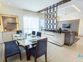 3 BHK apartment - RMZ Galleria, Bengaluru, KRIYA LIVING KRIYA LIVING Modern dining room Table,Furniture,Picture frame,Building,Chair,Couch,Interior design,Desk,Living room,Floor