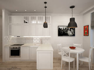 Гостиная + кухня со скандинавским настроением, ALENA SERGIENKO ALENA SERGIENKO Living room Wood Wood effect