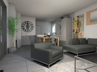 AMENAGEMENT SALON/ CUISINE, Architecture d'intérieur CA Architecture d'intérieur CA Phòng khách Grey