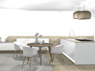 Küche mit Essbereich 3D, wohnly wohnly Cocinas de estilo escandinavo Madera Acabado en madera