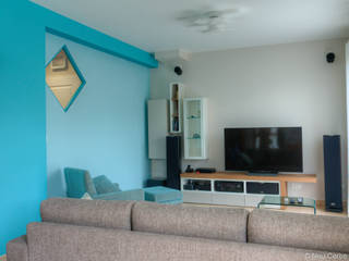Pièce à vivre : Douceur géométrique , Bleu Cerise Bleu Cerise Modern Living Room