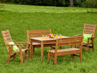 Set da giardino Tavolo + 2 Panche + 2 sedie ONLYWOOD Giardino classico Legno massello Mobili