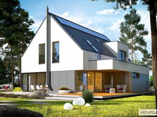 Projekt Adam G2 ENERGO PLUS - energooszczędny dom z dwoma tarasami , Pracownia Projektowa ARCHIPELAG Pracownia Projektowa ARCHIPELAG Дома в стиле модерн