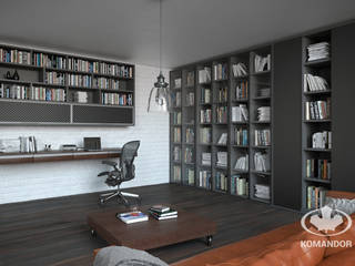 Komandor - Salon połączony z domowym biurem, Komandor - Wnętrza z charakterem Komandor - Wnętrza z charakterem Salas de estilo industrial Vidrio
