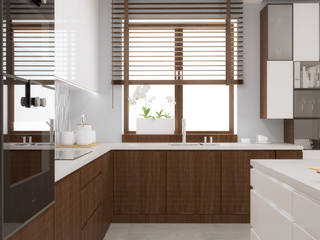 Nowoczesna kuchnia z ciemnym drewnem, SO INTERIORS ARCHITEKTURA WNĘTRZ SO INTERIORS ARCHITEKTURA WNĘTRZ Modern kitchen Wood Wood effect