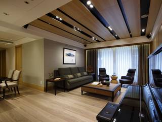 實木皮的美式線條, 誼軒室內裝修設計有限公司 誼軒室內裝修設計有限公司 Living room