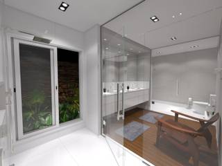 Banheiro do casal, Jeffer Henrich Jeffer Henrich Minimalist style bathrooms Ceramic White