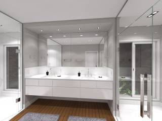 Banheiro do casal, Jeffer Henrich Jeffer Henrich Phòng tắm phong cách tối giản Than củi White