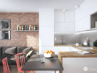 Projekt kuchni., hexaform - projektowanie wnętrz hexaform - projektowanie wnętrz Industriale Küchen Weiß