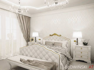 Romantyczna sypialnia, Atelier Słowiński Atelier Słowiński غرفة نوم الفضة / الذهب