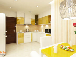 Jain Heights Apartment Interiors, Bangalore., Kredenza Interior Studios Kredenza Interior Studios Modern kitchen
