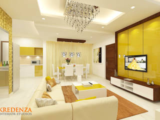 Jain Heights Apartment Interiors, Bangalore., Kredenza Interior Studios Kredenza Interior Studios غرفة المعيشة