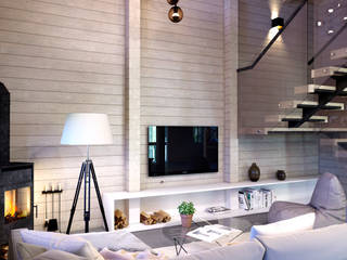 Дом из бруса. Гостиная, Elena Arsentyeva Elena Arsentyeva Scandinavian style living room Wood Wood effect