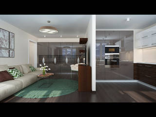 Трехкомнатная квартира с гостиной-студией, LANDIK INTERIOR DESIGN LANDIK INTERIOR DESIGN Гостиная в стиле модерн