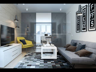 Однокомнатная квартира в современном стиле, LANDIK INTERIOR DESIGN LANDIK INTERIOR DESIGN Гостиная в стиле модерн