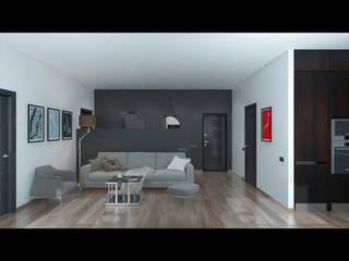 Минималистичный интерьер квартиры в темных тонах, вариант 1, LANDIK INTERIOR DESIGN LANDIK INTERIOR DESIGN Гостиная в стиле модерн
