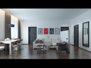 Минималистичный интерьер квартиры в темных тонах,вариант 2, LANDIK INTERIOR DESIGN LANDIK INTERIOR DESIGN Гостиная в стиле модерн