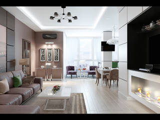 Стильная квартира с плавным зонированием,вариант 2, LANDIK INTERIOR DESIGN LANDIK INTERIOR DESIGN Гостиная в стиле модерн
