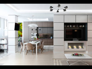 Стильная квартира с плавным зонированием,вариант 2, LANDIK INTERIOR DESIGN LANDIK INTERIOR DESIGN Cozinhas modernas