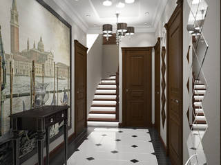 Townhouse in style of an art deco, Design studio by Anastasia Kovalchuk Design studio by Anastasia Kovalchuk Classic style corridor, hallway and stairs