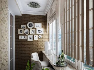 Проект квартиры в стиле Современная Классика, Инна Михайская Инна Михайская Klassischer Balkon, Veranda & Terrasse Braun