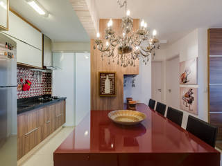 Projeto apartamento de 59m2 com sala e cozinha integrado , 360+ arquitetura e interiores 360+ arquitetura e interiores ห้องทานข้าว