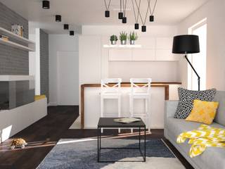 Projekt salonu w Krakowie, OES architekci OES architekci Scandinavian style living room Bricks Grey