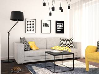 Projekt salonu w Krakowie, OES architekci OES architekci Scandinavian style living room Wood White
