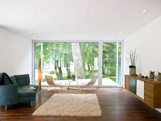 HAUS AM SEEUFER, ARCHITEKTEN GECKELER ARCHITEKTEN GECKELER Minimalist living room Wood Wood effect