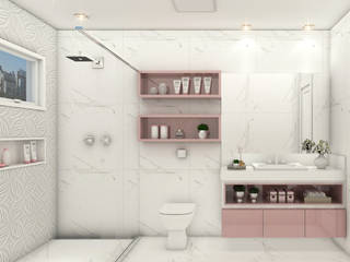 Banheiro de Adolescente Menina, iost Arquitetura e Interiores iost Arquitetura e Interiores Baños de estilo moderno Tablero DM Rosa