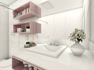 Banheiro de Adolescente Menina, iost Arquitetura e Interiores iost Arquitetura e Interiores Baños modernos Tablero DM Rosa