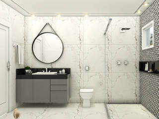 Banheiro masculino para apartamento de jovem estudante, iost Arquitetura e Interiores iost Arquitetura e Interiores Ванна кімната Граніт Чорний