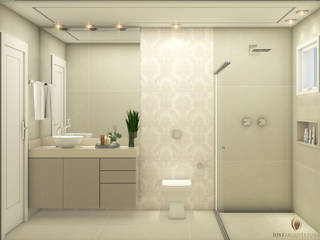 Banheiro para a suíte do casal, iost Arquitetura e Interiores iost Arquitetura e Interiores Kamar Mandi Modern MDF Beige