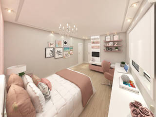 Projeto - Dormitório de Princesa Adolescente em tons de Rosa, iost Arquitetura e Interiores iost Arquitetura e Interiores Kamar Tidur Modern Kayu Pink