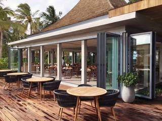 Puertas Plegadizas en Resort de una isla – Maldivas , AIRCLOS AIRCLOS Puertas y ventanas modernas Aluminio/Cinc Gris