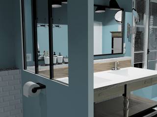'Retro Bathroom', Premières Perspectives Premières Perspectives Salle de bain rustique Bleu