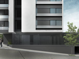 EDIFICIO AGUILA IV, Proa Arquitectura Proa Arquitectura Habitaciones modernas Ladrillos Gris
