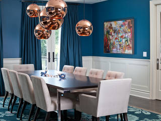 Blue & Rose Gold Dining Room Douglas Design Studio Modern Dining Room Blue