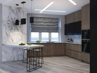 2к.кв.-студия в ЖК Елена (80,6 кв.м), ДизайнМастер ДизайнМастер Industrial style kitchen Grey