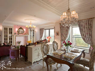 華麗復古，法式鄉村 , Color-Lotus Design Color-Lotus Design Столовая комната в стиле кантри Твердая древесина Многоцветный