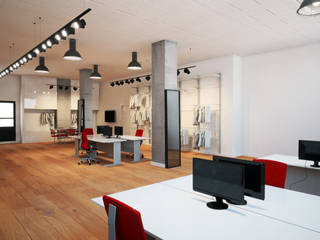 IMAGENES 3D DISEÑO SHOWROOM TEXTIL EN A CORUÑA, DISEÑO&ARQUITECTURA DISEÑO&ARQUITECTURA مكتب عمل أو دراسة