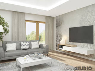 DOM NA BIEŻANOWIE, MIKOŁAJSKAstudio MIKOŁAJSKAstudio Scandinavian style living room