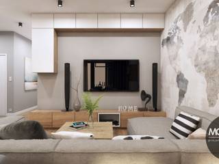Ciepłe i jasne mieszkanie w nowoczesnym stylu, MONOstudio MONOstudio Moderne woonkamers