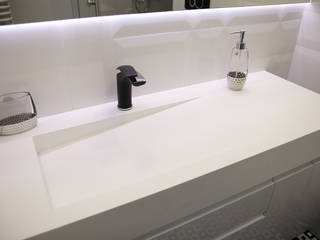 Prostokątna umywalka z odpływem liniowym od Luxum. , Luxum Luxum Skandynawska łazienka