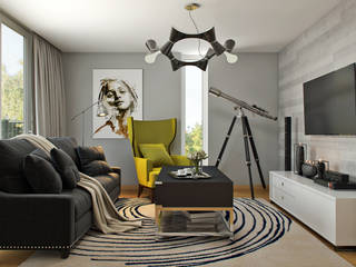 Living Room Hampstead Design Hub Modern living room Grey rug,coffee table,cosy sofa,wall art,textured walls,tv unit