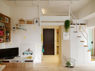 【微米平方】兩人一貓的幸福寓所 Hey! A Lovely Tiny Space. - A couple and a cat, double happiness., 一葉藍朵設計家飾所 A Lentil Design 一葉藍朵設計家飾所 A Lentil Design ทางเดินสไตล์สแกนดิเนเวียห้องโถงและบันได