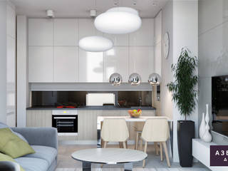 Квартира «Три из двух», Студия дизайна "Азбука Дом" Студия дизайна 'Азбука Дом' Minimalist kitchen