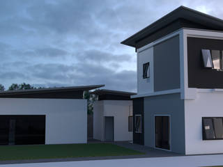 ออกแบบ 3d บ้าน 3 ชั้นให้ลูกค้า style modern, Define of Design Define of Design Modern houses Limestone