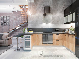 Кухня в двухэтажном доме в стиле лофт, Студия дизайна ROMANIUK DESIGN Студия дизайна ROMANIUK DESIGN Endüstriyel Mutfak