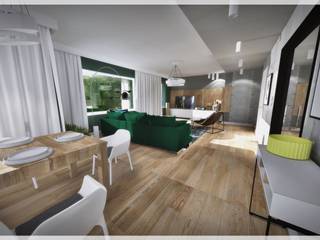 Salon z zieloną kanapą..., Fusion- projektowanie i aranżacja wnetrz Fusion- projektowanie i aranżacja wnetrz Modern living room